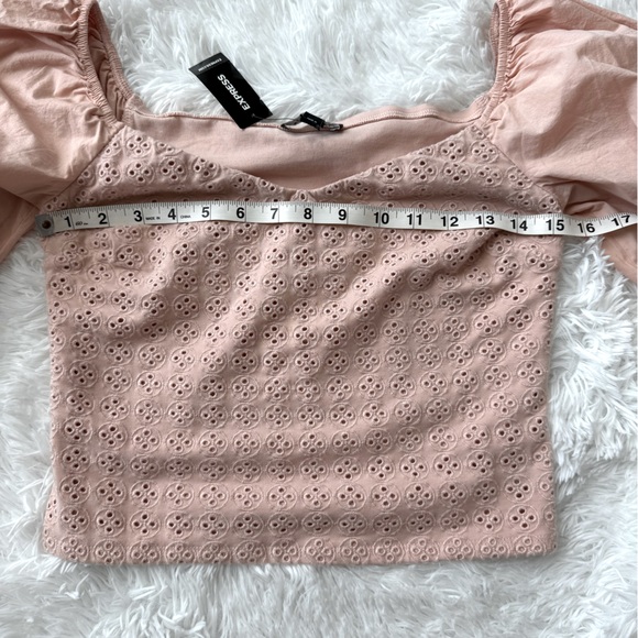 NWT Express Puff Sleeve Cropped Eyelet Blouse - Picture 10 of 12